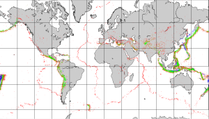 map of the world showing the distribution of earthquakes