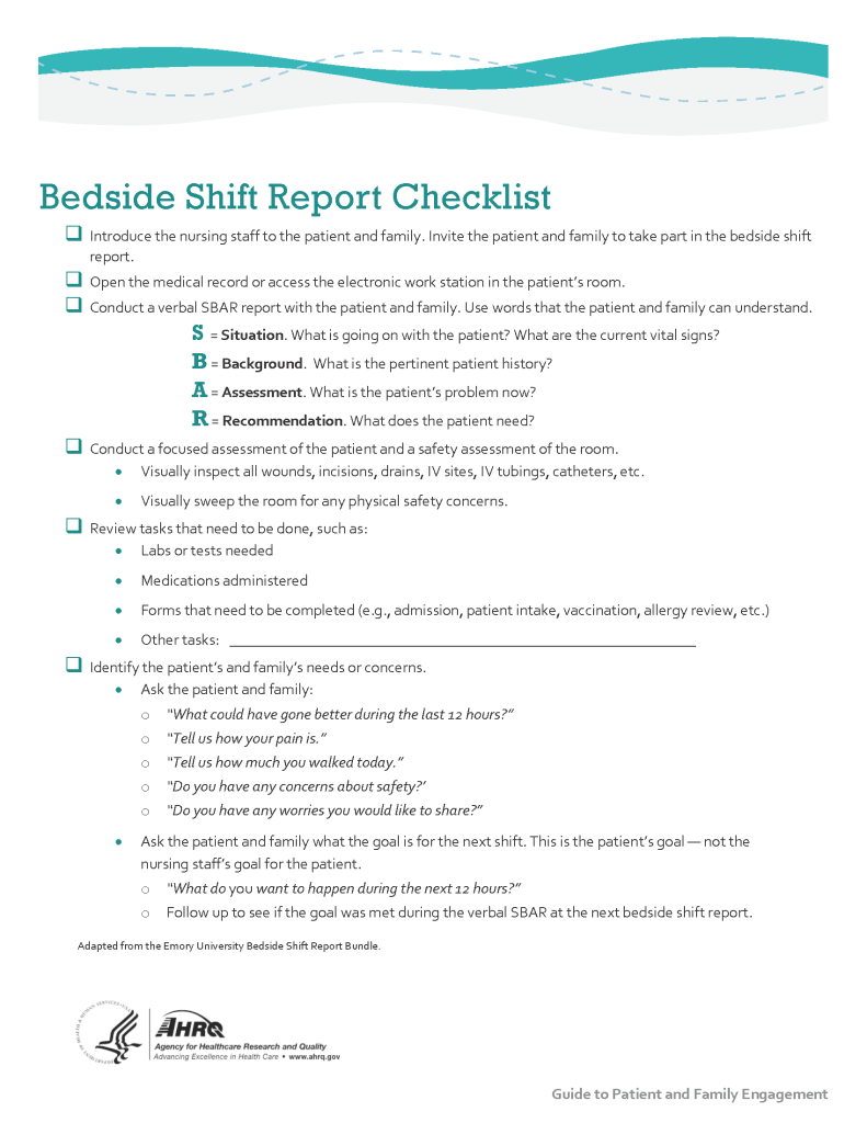 Image showing Bedside Shift Report Checklist