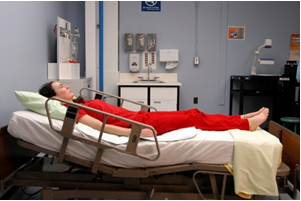 “degreeSemi.jpg” by unknown author is licensed under CC BY 4.0. Access for free at https://opentextbc.ca/clinicalskills/chapter/3-4-positioning-a-patient-in-bed/ Image showing simulated patient in Semi-Fowler's Position
