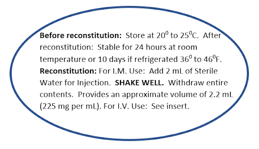 Image showing reconstitution instructions inside an oval shape